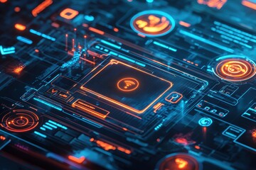 Futuristic Holographic Quiz Interface Design with Digital Avatar and 3D Graphs