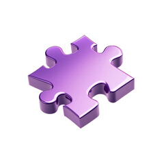 Purple puzzle piece icon 3D render isolated on transparent background