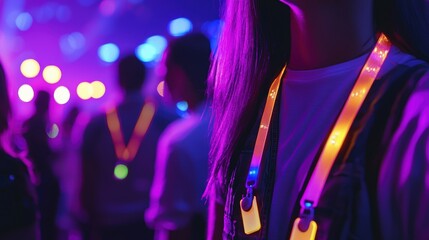 Energetic Concert Scene with VIP Attendees and Vibrant Glowing Lanyard Designs