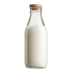 Glass milk bottle with cork isolated on transparent background