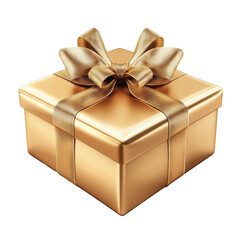 Gold gift box with ribbon 3D render isolated on transparent background