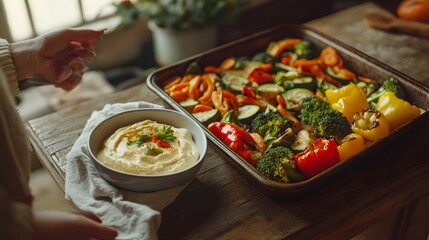 Roasted Vegetable Medley with Hummus: A Colorful and Nutritious Delight