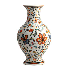 Decorative floral ceramic vase isolated on transparent background