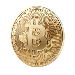 Gold bitcoin 3D render icon isolated on transparent background
