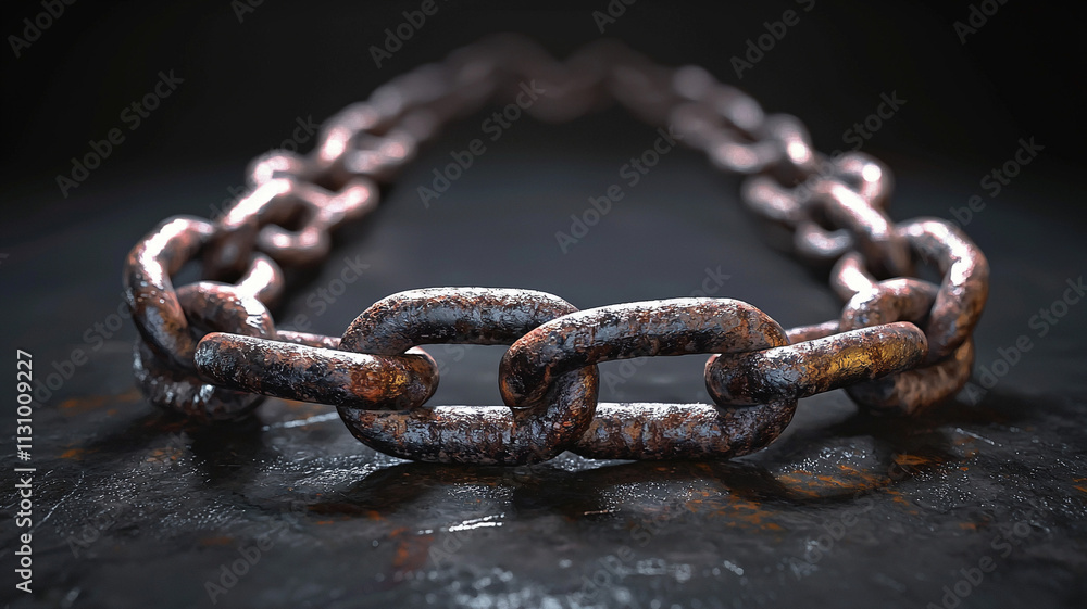 Poster rusty chain link symbolizing connection industrial setting 3d render dark environment close-up ai ge