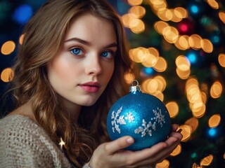 Fototapeta premium girl with christmas tree