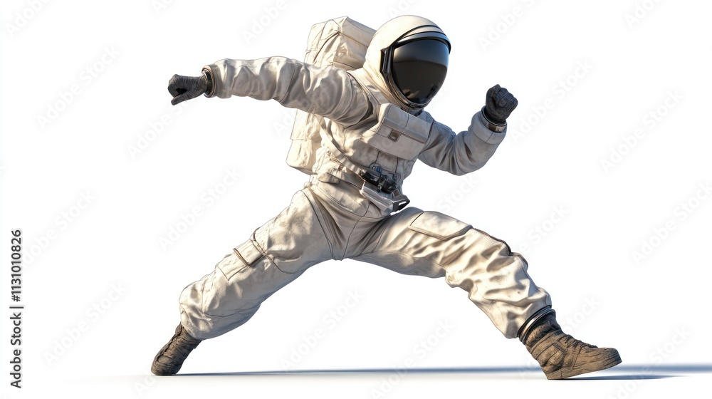 Aufkleber a dynamic astronaut in a spacesuit striking a powerful pose against a white background.