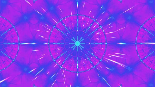Kaleidoscopic blue-emerald patterns on a pink and lilac background, motion abstract pattern