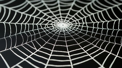 Fototapeta premium Close-up view of an intricate spider web on a dark background.