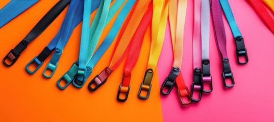 Vibrant Flat Lay of Colorful Promotional Lanyards for Advertising Design and Branding