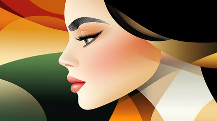 Stylish girl in profile with elegant features and colorful abstract background