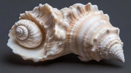 Obraz premium Large, spiraled seashell, creamy white, brown streaks.