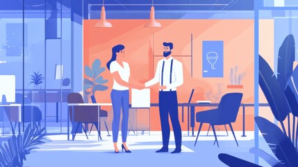 Fototapeta premium Venture capital investor shaking hands with a startup founder in a modern coworking space