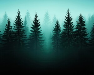 Fototapeta premium Misty forest at dawn, tall trees with wildlife emerging, peaceful nature scene under the canopy