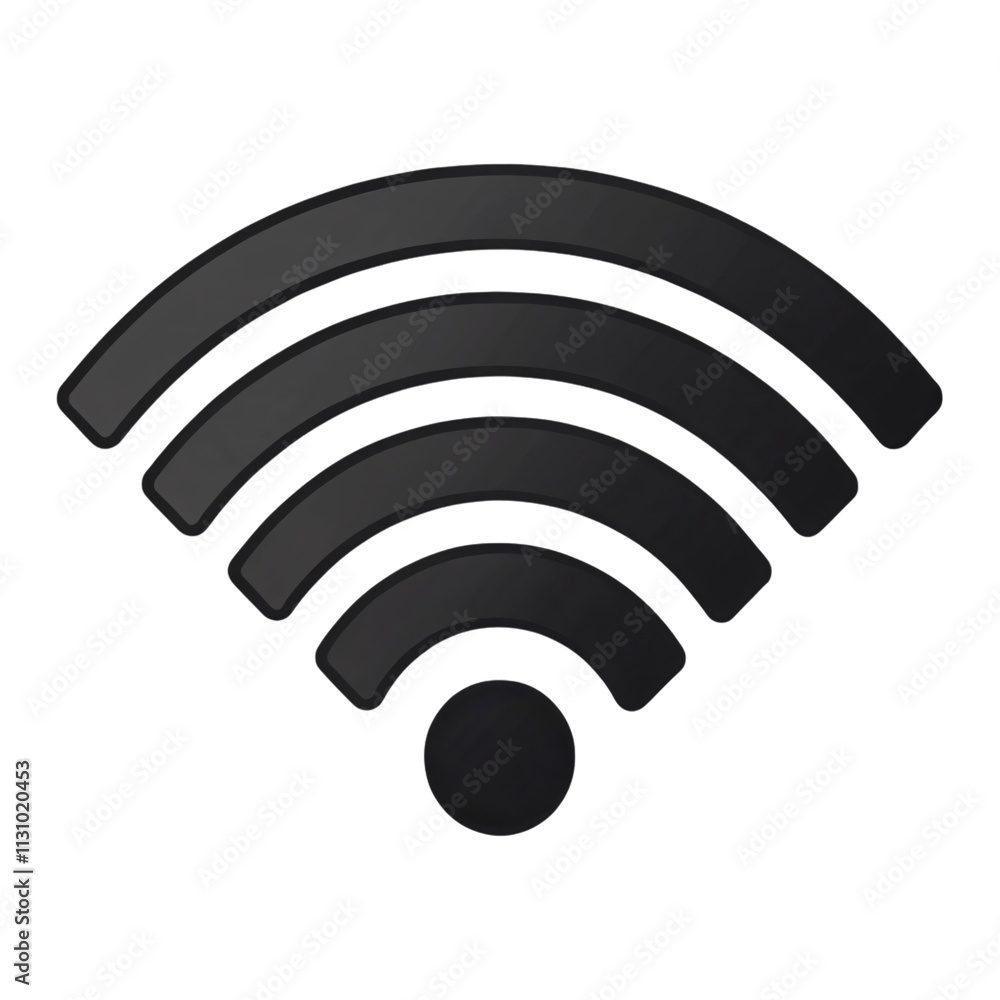 Poster black wi-fi signal icon with curved lines and a central dot, symbolizing wireless connectivity in a 