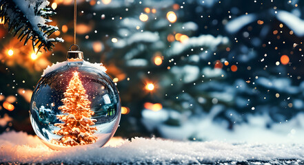 A postcard with a Christmas or New Year theme. A Christmas crystal ball. Winter. New Year, Merry Christmas.