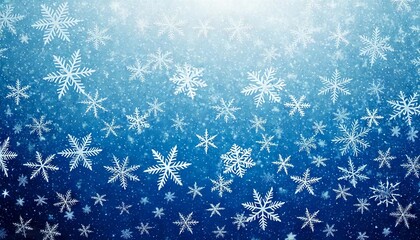 Snowfall Christmas background, Falling snowflakes and stars on a white or blue copy space background