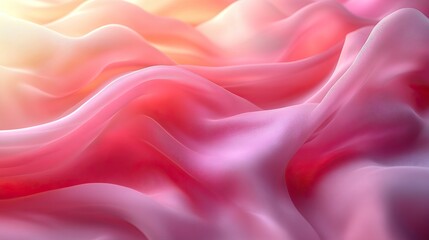 Fototapeta premium An abstract fabric banner with wave motion evokes luxury fashion, featuring pink color, floating movement, and a satin texture