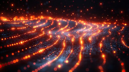 Obraz premium An abstract technology background with algorithms, lights, and bokeh effects represents cybersecurity, big data, and the futuristic flow of information