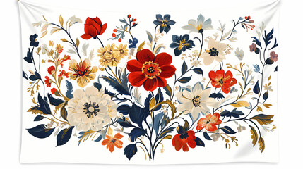 Obraz premium Floral pattern damask tapestry with retro baroque flowers on white background. Tapestry. Illustration