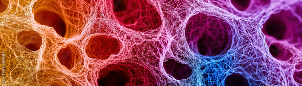 Poster a vibrant, abstract image featuring interconnected bubbles in a gradient of colors, showcasing a ble