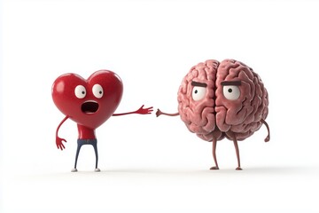 A playful representation of heart and brain in a cartoon style.