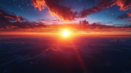 Fototapeta premium An aerial shot capturing the golden hour sunrise over Earth, a breathtaking natural phenomenon