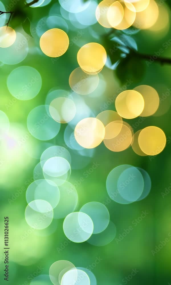 Poster a green background with a bunch of small circles. the circles are blurry and overlapping, creating a