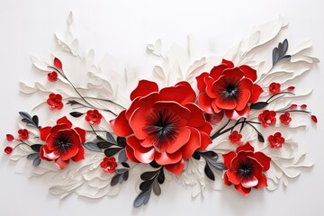 Ornate Paper Flowers Arrangement on White Background