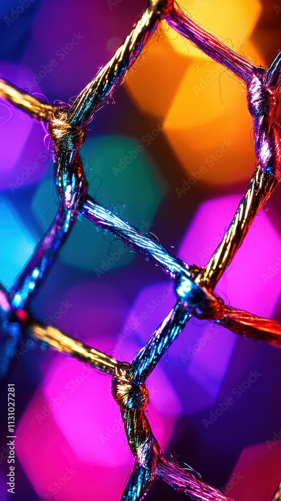 Aufkleber a colorful abstract image featuring a mesh pattern with vibrant bokeh lights in the background, crea