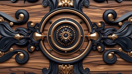 Obraz premium Ornate gold and black 3D design on wood.