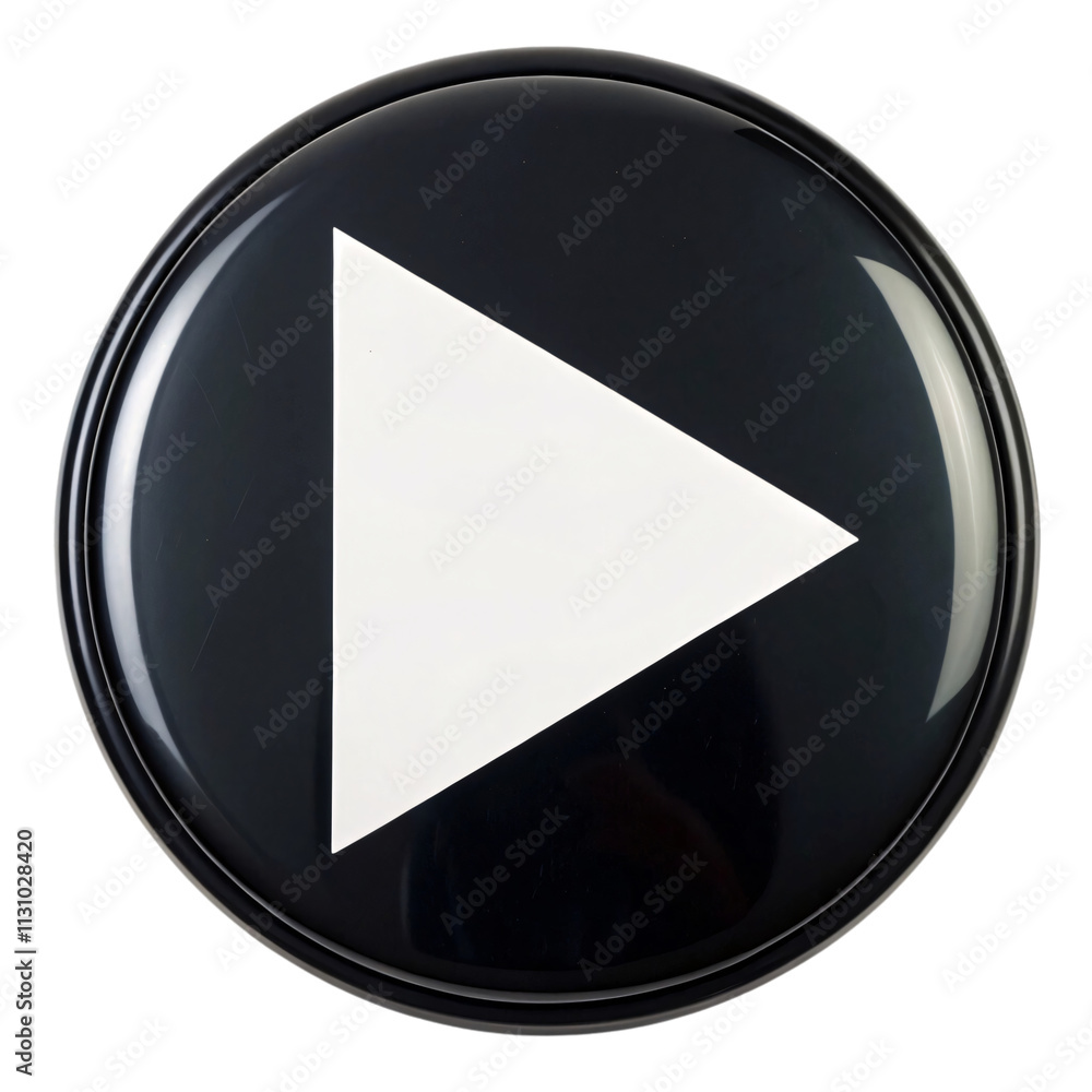 Poster a bold black button with a clean white triangle pointing right, offering a simple and elegant play i