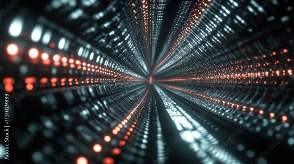 Aufkleber abstract representation of a digital tunnel with glowing lights in a futuristic design.