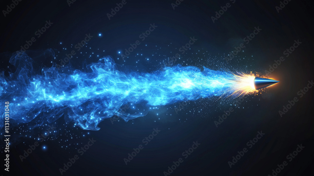 Poster blue fire trails of jet or rocket flight isolated on transparent background. jetpack or spaceship la