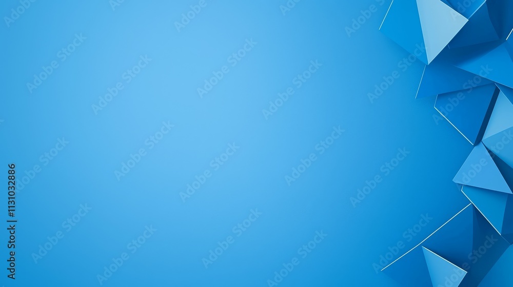Poster a blue background with geometric shapes creating a modern, abstract design.