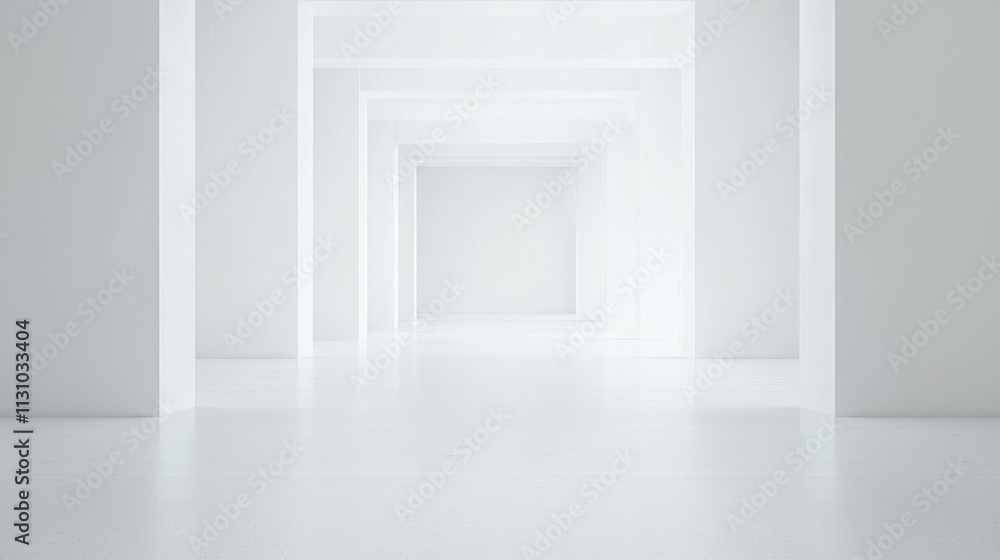 Poster a minimalist white corridor with multiple arches, creating a sense of depth and space.