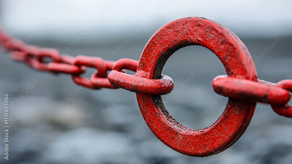 Poster ai-generated image of a red chain link coastal environment abstract concept industrial viewpoint for