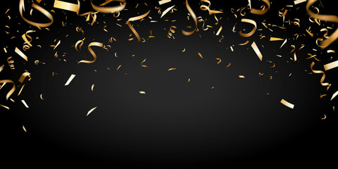 golden gradient confetti isolated on black background. shiny gold confetti on background best for holiday, birthday, celebration party, etc.