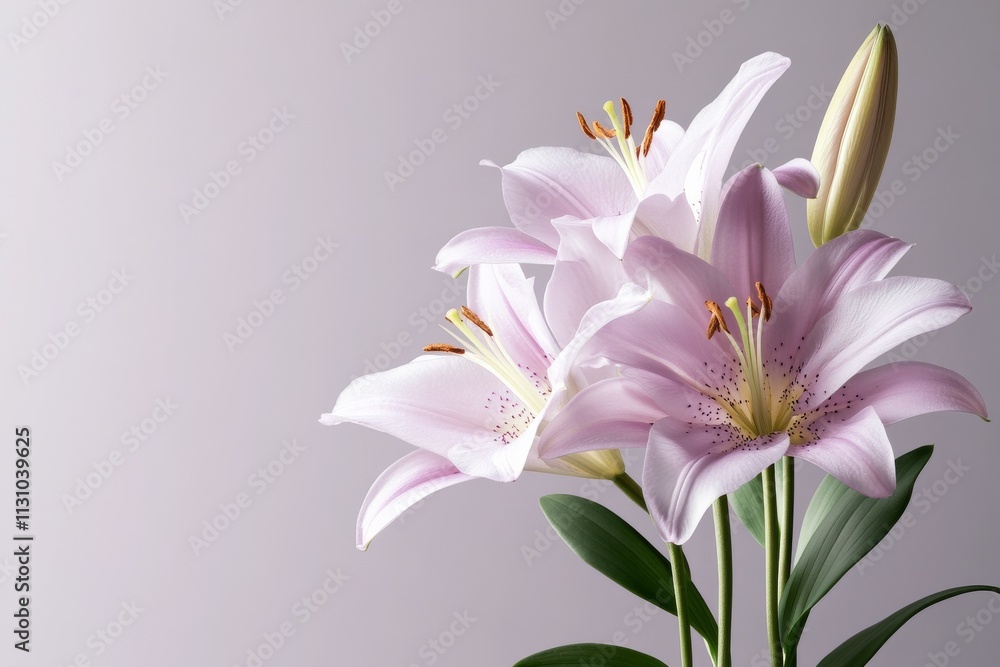 Poster fresh pink lilies arranged elegantly against a soft background create a serene atmosphere in a moder