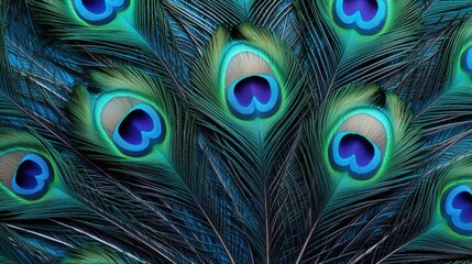 Obraz premium Watercolor texture and vibrancy, A vibrant close-up of peacock feathers showcasing intricate patterns of blue and green hues.