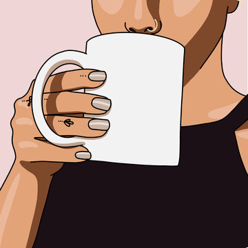 Hand Holding a White Coffee Mug Illustration