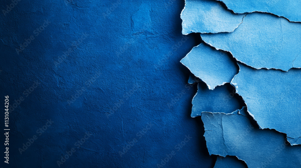 Poster textured blue background with torn paper edges for creative and design projects