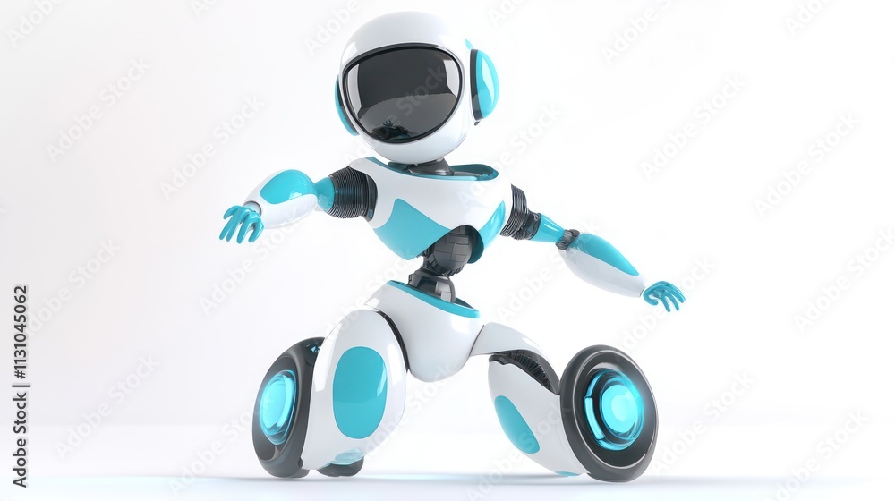 Aufkleber a futuristic robot with a sleek design, featuring wheels for mobility and a playful stance.