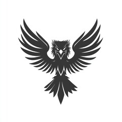 Obraz premium Black stylized eagle with wings spread wide, fierce expression.