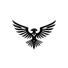 Obraz premium Stylized black eagle with wings spread wide, isolated on white background.