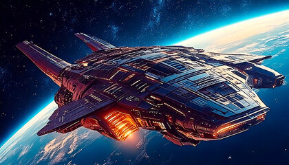 Fototapeta premium spaceship flying over the earth