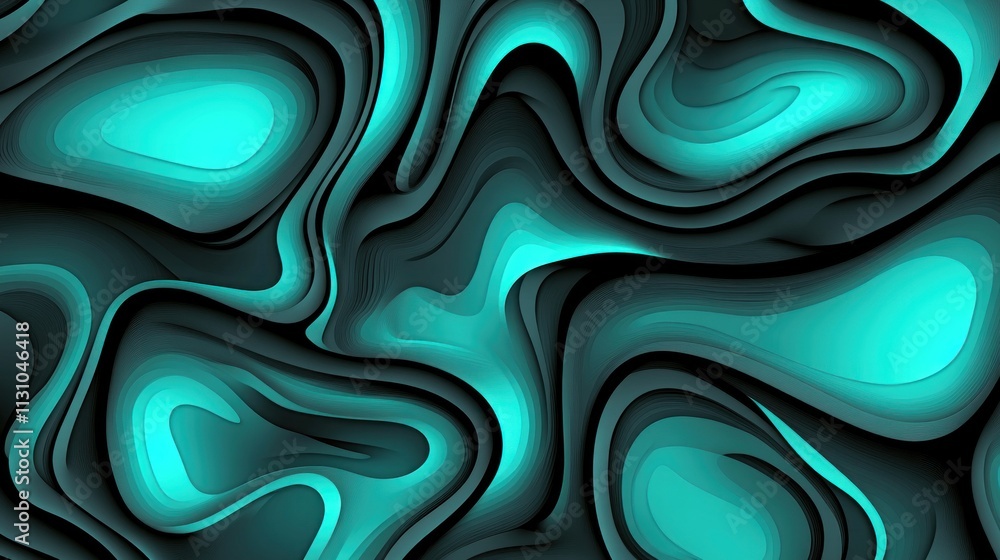 Poster Abstract swirling patterns in vibrant turquoise and black, creating a fluid, dynamic effect.