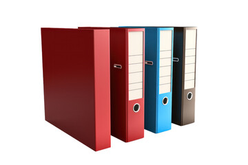 A close-up view of three-dimensional office folders with visible tabbed edges, isolated on white background
