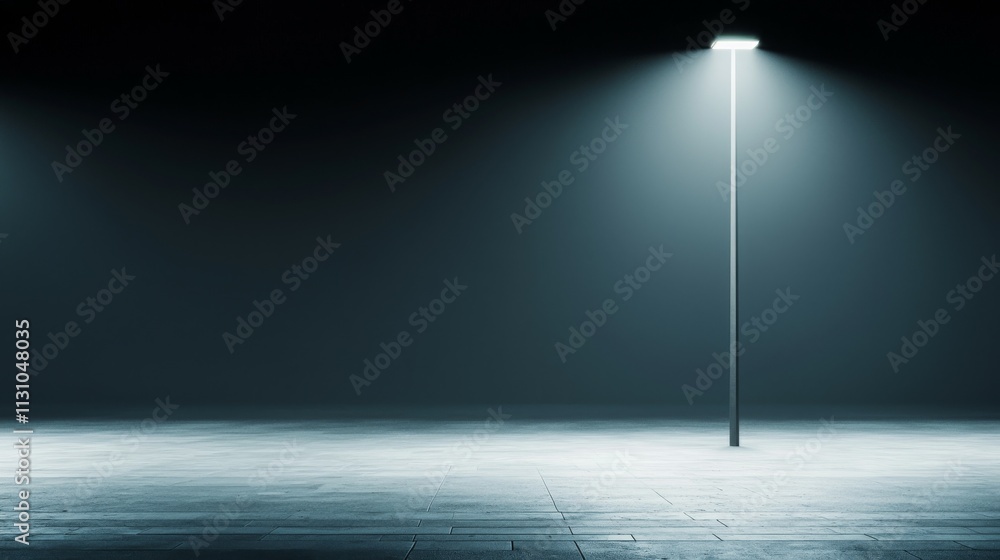 Poster a dimly lit urban scene with a single streetlamp illuminating an empty space.