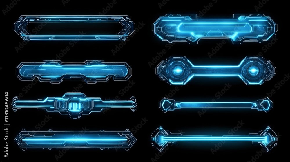 Aufkleber hud frames set for computer game ui isolated on black background. vector realistic illustration of n